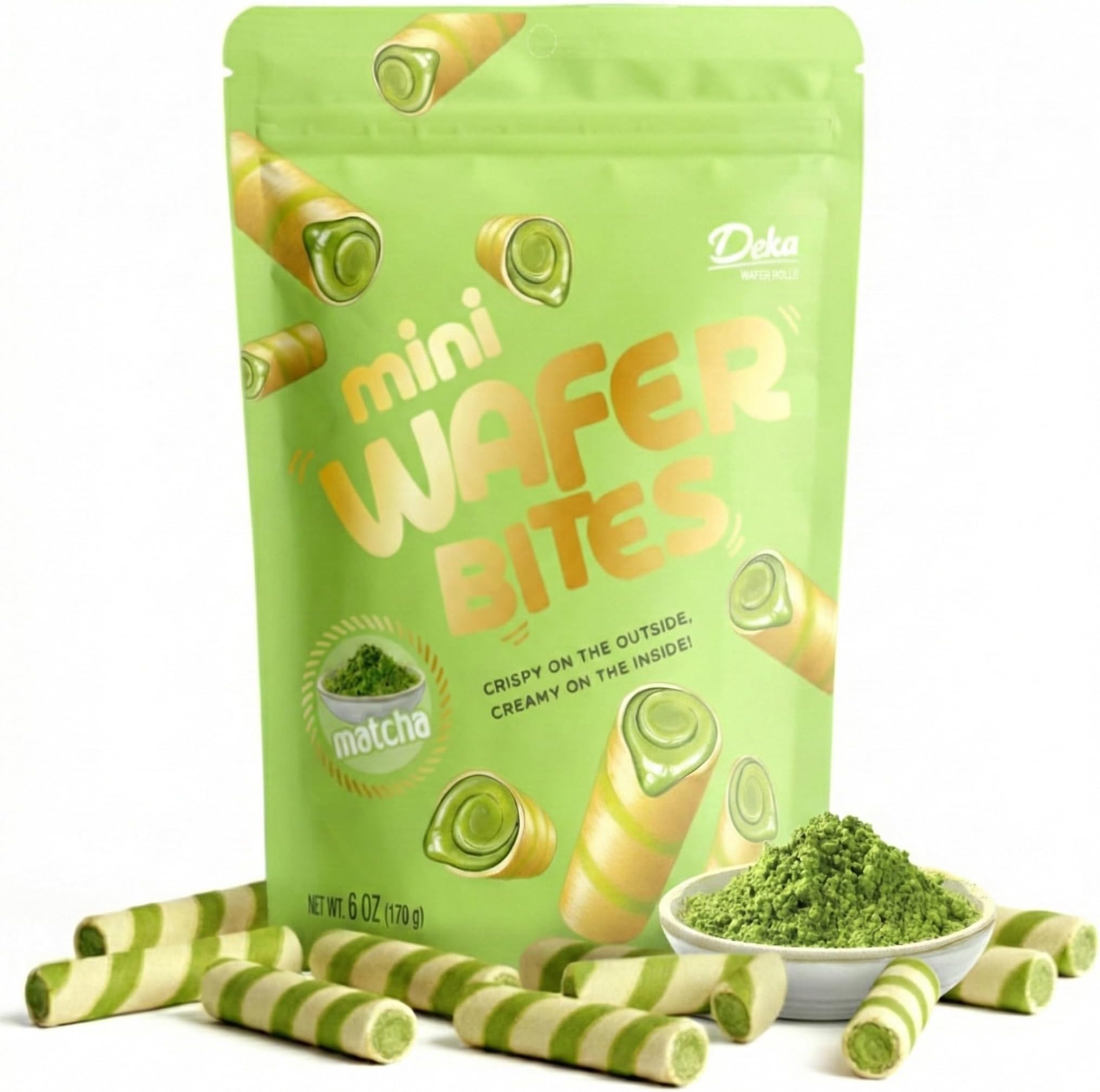 Deka Matcha Mini Wafer Bites Creme Filled Rolled Wafers, 6oz