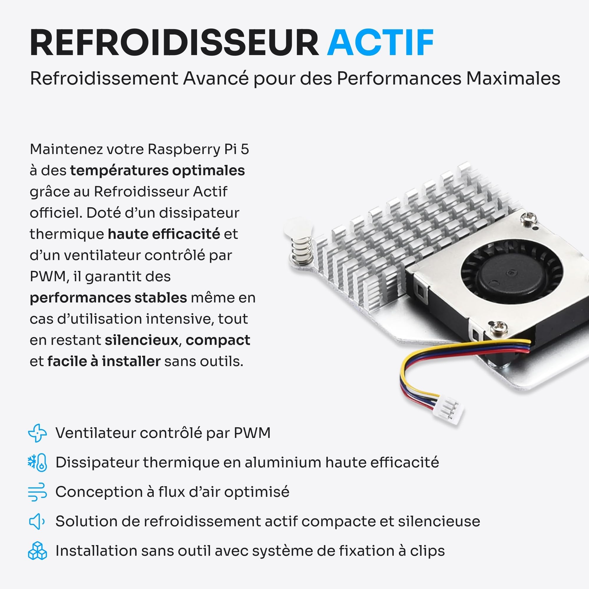 Starter Kit pour Raspberry Pi 5 2 Go - Édition Serveur | Carte MicroSD 32 Go | Alimentation 27 W | Active Cooler | Bumper en Silicone