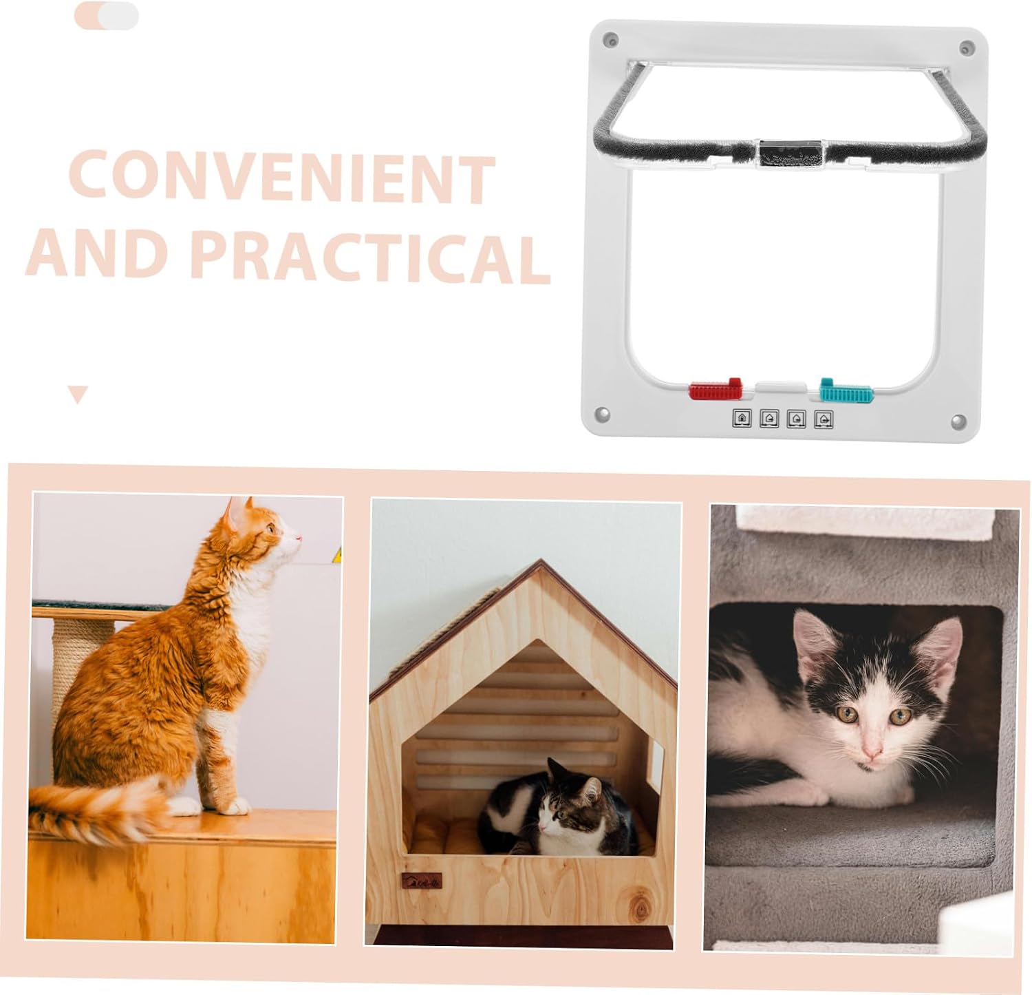 Lockable Indoor Cat Door Plastic Pet Door Flap 20x19x2cm White Small Cat Passage Quiet Weatherproof Access Control and Small Pets