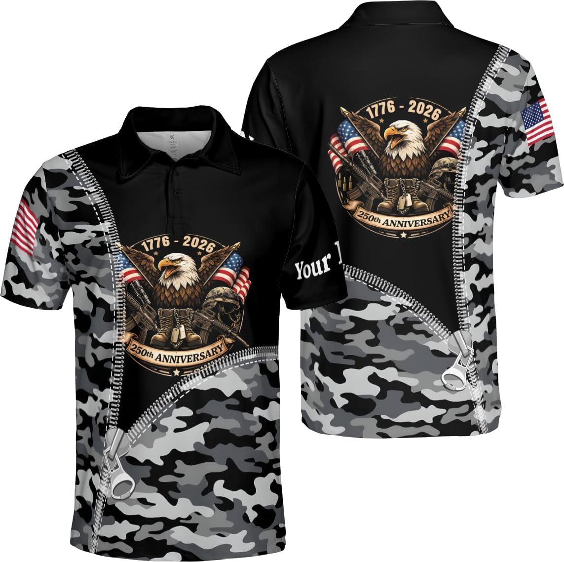 ThuhaTree Store Personalized 250 Years of US Anniversary Polo Shirt (S-5X) – Patriotic Eagle Graphic Shirt