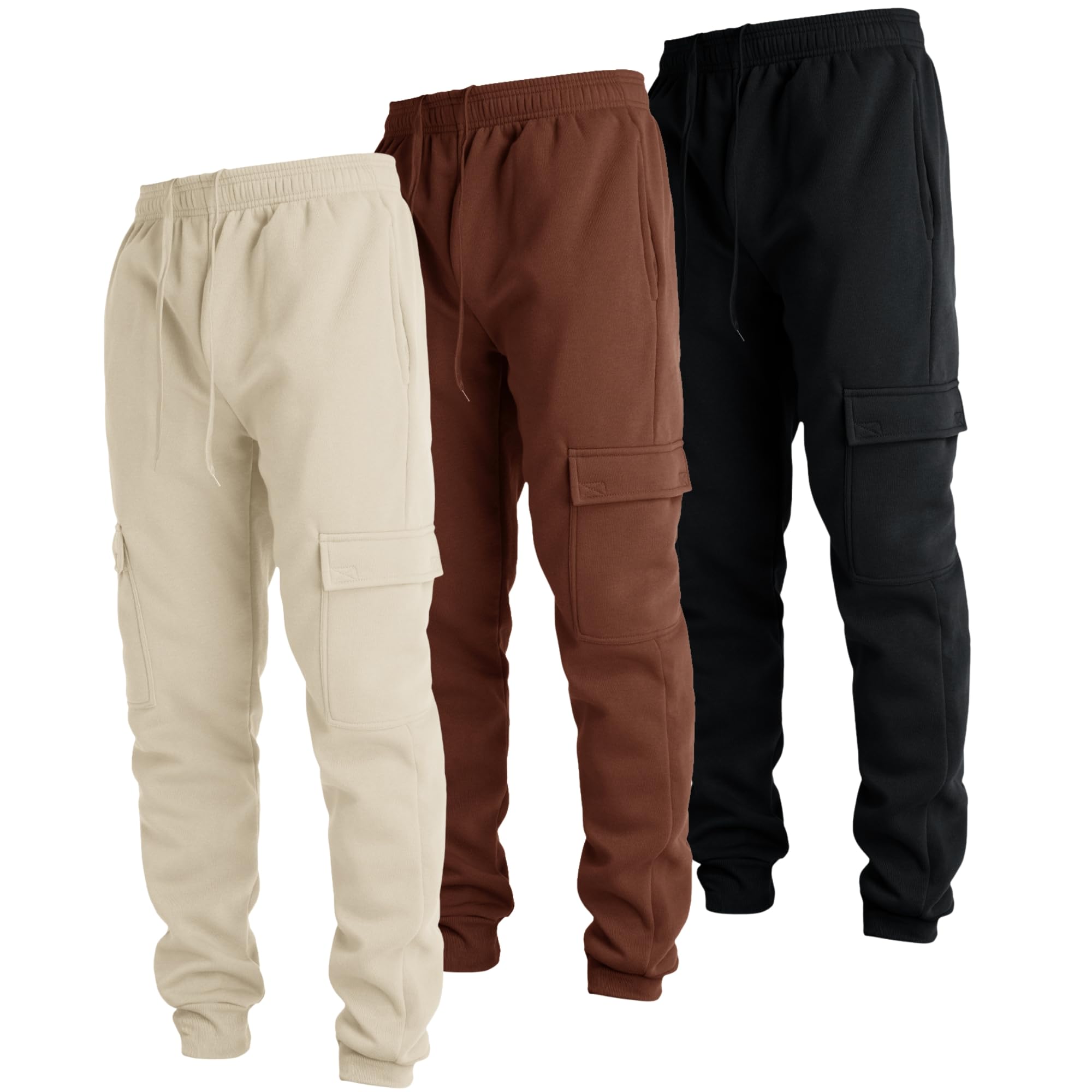 Ultra Performance 3 Pack Mens Sweatpants, Fleece Cargo Joggers for Men with Pockets