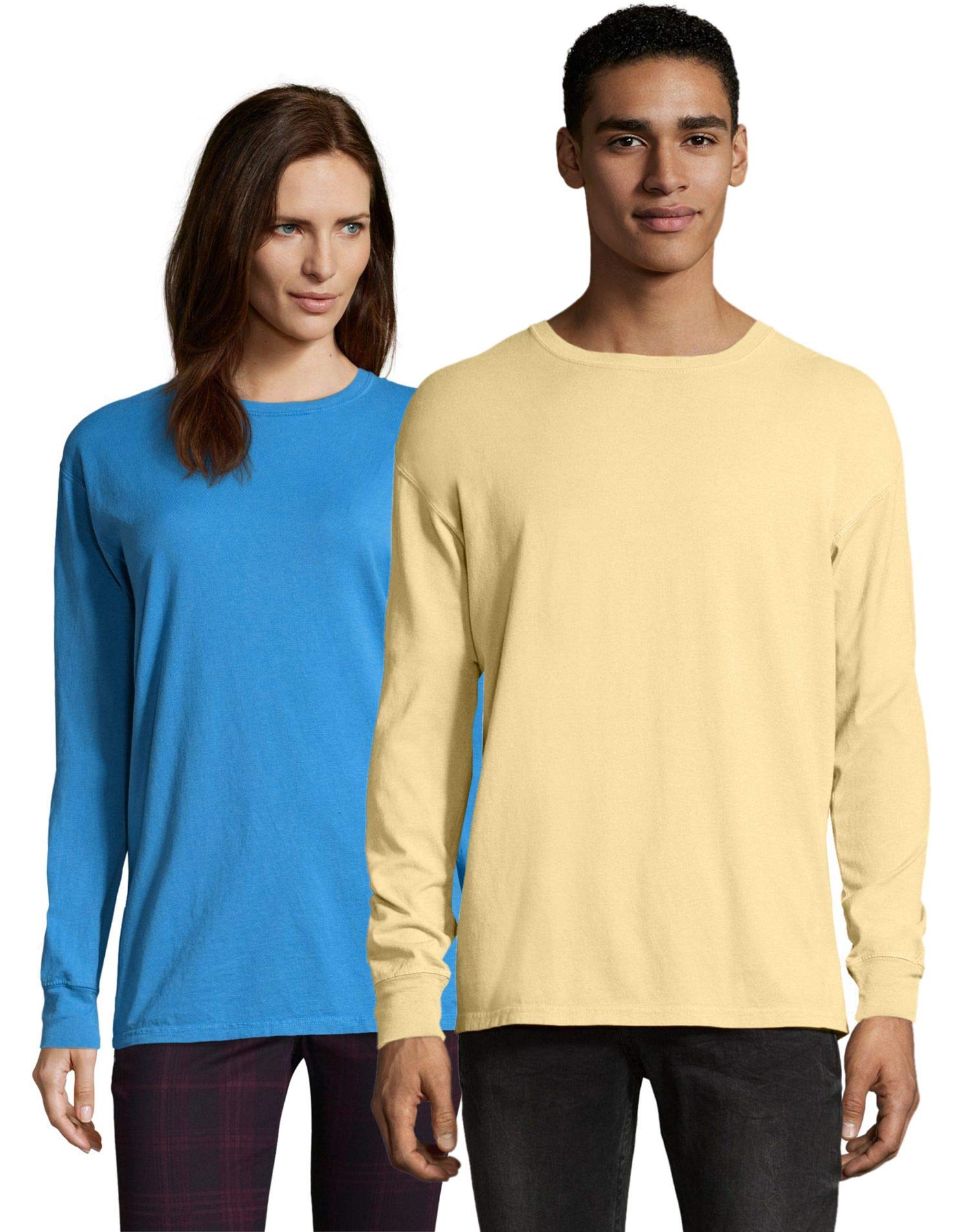 HanesMens ComfortWash Garment Dyed Long Sleeve Tee, L, Summer Squash Yellow