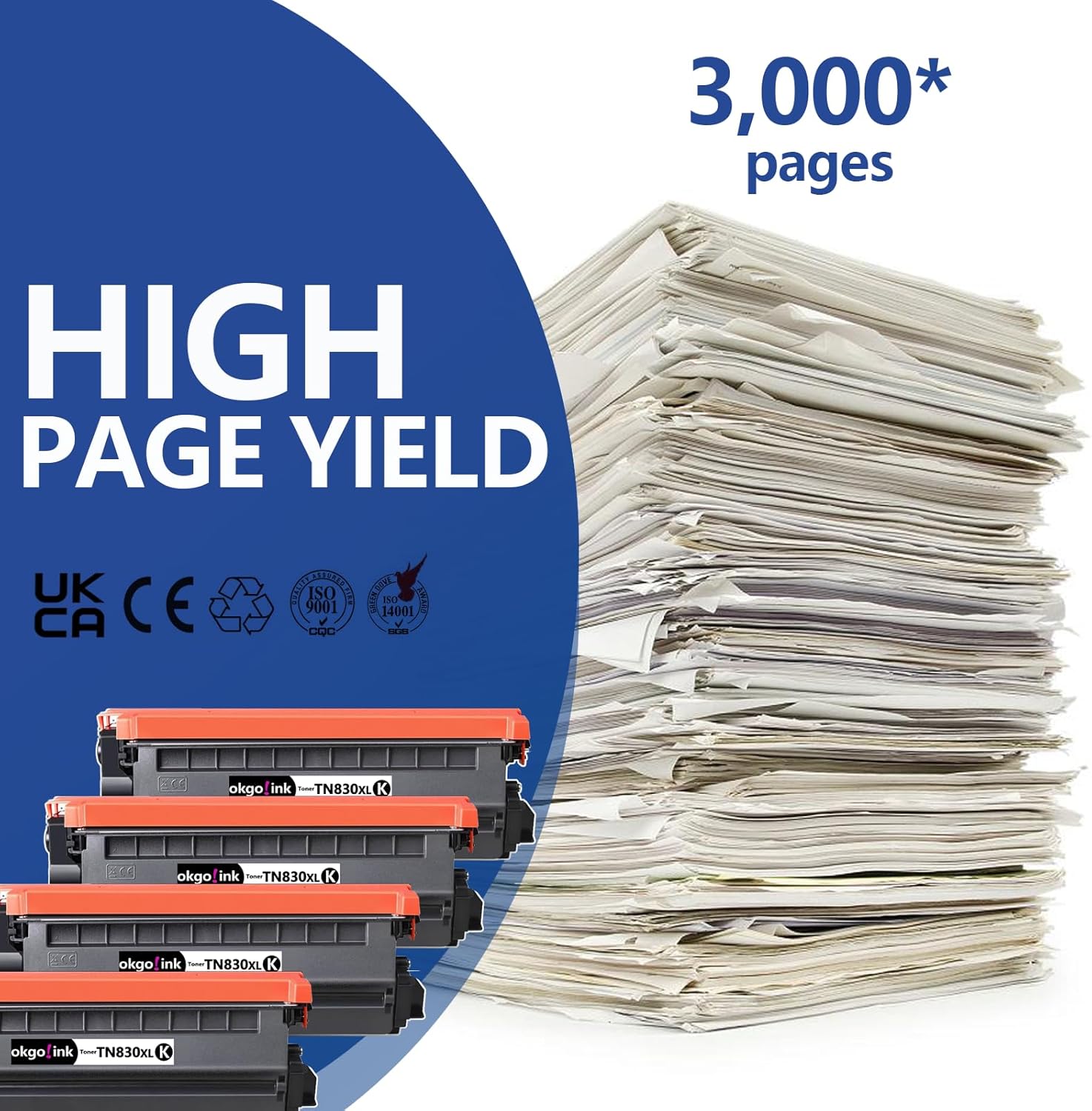 Compatible TN830XL TN830 Toner Cartridge Replacement for Brother TN-830XL TN-830 XL TN830xl/v Toner with DCP-L2640DW HL-L2460DW HL-L2480DW HL-L2400D HL-L2405W MFC-L2820DW Printer ,4 Pack Black