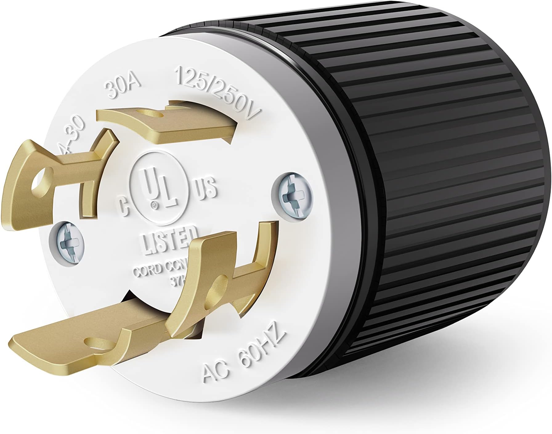 ENERLITES Industrial Grade 30A 125/250V Locking Plug, NEMA L14-30P, 3P, 4W, 66470-BK, Black