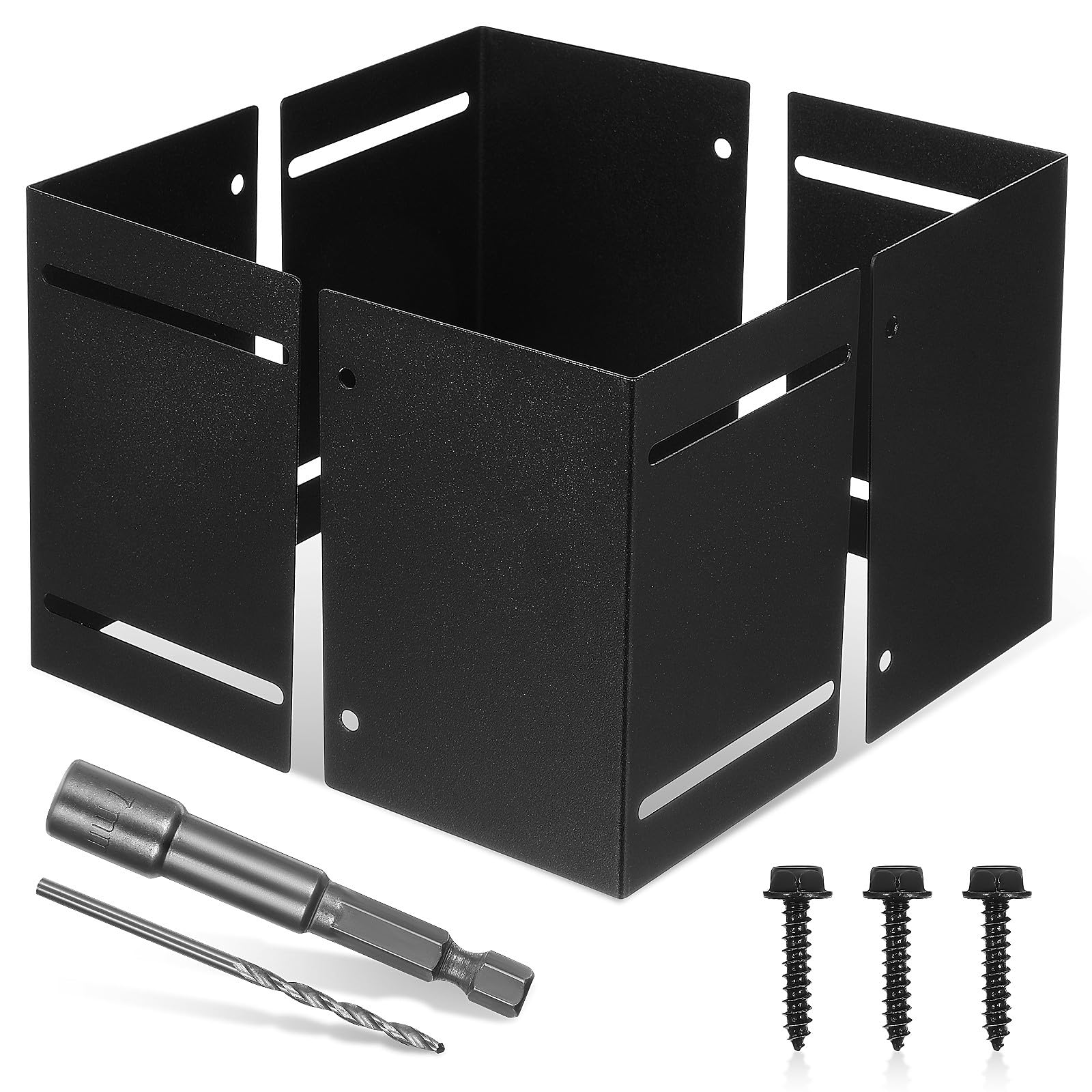 Kit poteau métallique réglable manchon noir pour protéger les clôtures en bois de la pluie
