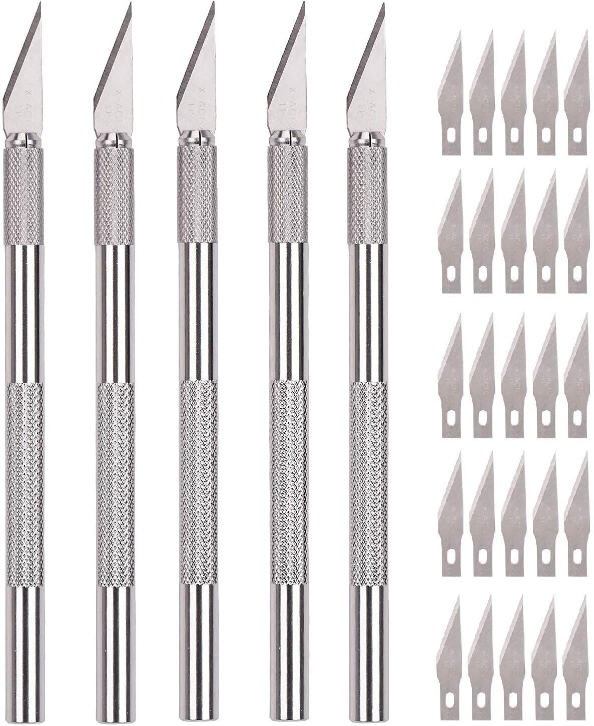 5 Detail Pen Knife with 25 Interchangeable Sharp Blades for Carving & Mat Cutting, Paper Cardboard Thermocol Cutting
