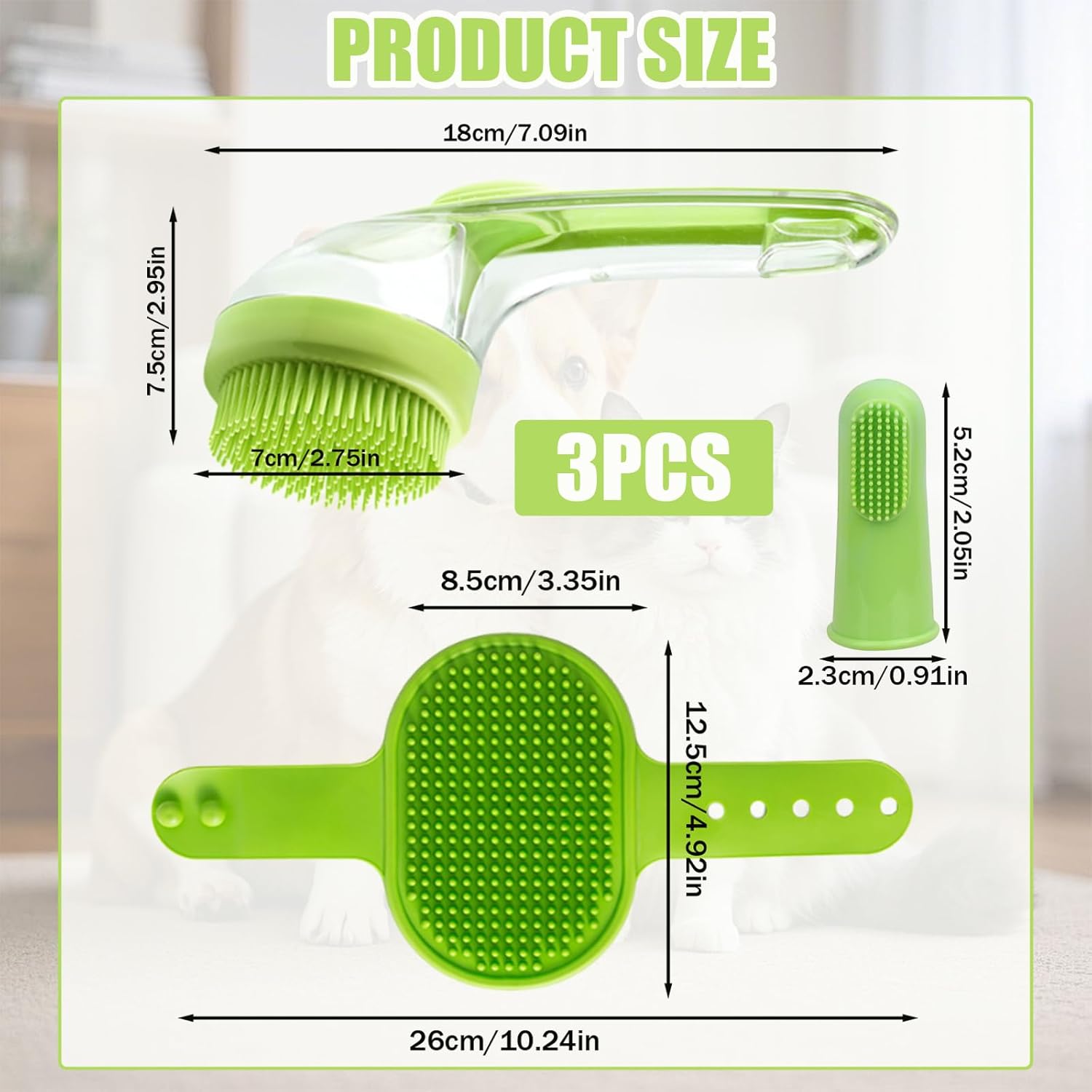 Pet Bath Brush for Dogs, 3 Piece Dog Grooming Kit, dog Shampoo brush Set with Long Handle Brush, Silicone Pet Comb and Finger Toothbrush, Perfect for Long Short Haired dogs cats pet both wet dry 3 717Kvdoh9SL. AC SL1500