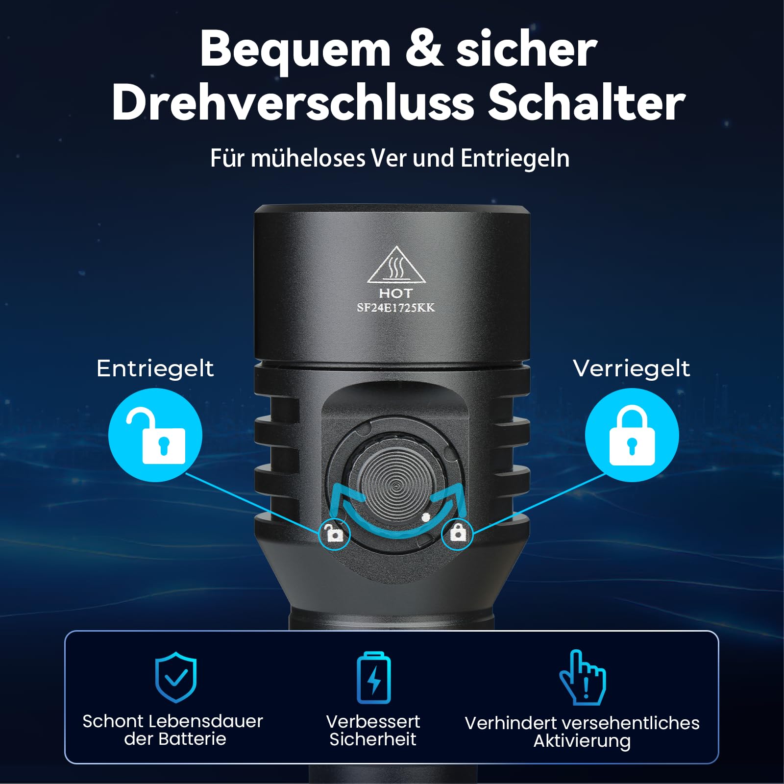 Sofirn SD03 Tauchlampe, 1800 Lumen Unterwasser Taschenlampe mit Abschließbarem Schalter, Tauchen Taschenlampe IPX8 Wasserdichte 100m,3 Lichtstufen & Aufladbar Akku und Ladegerät