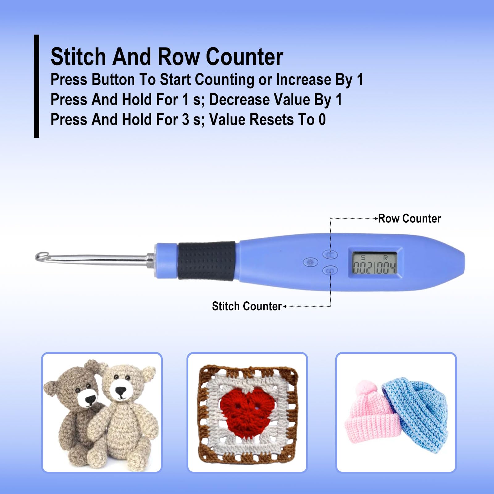 Foxyoo Juego de agujas ergonómicas de ganchillo con luz y contador de puntadas, 18 piezas | Kit intercambiable (2.0-14.0 mm) para aliviar la artritis, principiantes y avanzados, estuche de viaje portátil incluido