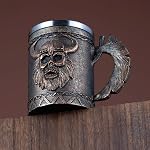 Arola Viking Axe Mug, Stainless Steel Horn Skull Beer Cup, Viking Warrior Mug Tankard, Drinking Cup Coffee Mug Beer Stein, Medieval Skull Drinkware Mug for Coffee/Beverage/Juice 17oz Gift for Men