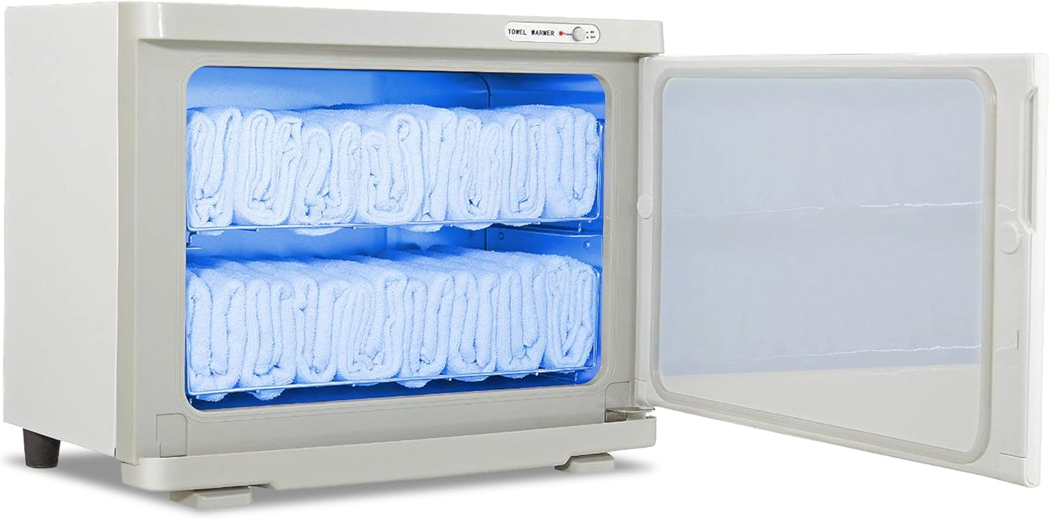 Pursonic Professional Towel Warmer with UV Sterilizer - 8L Premium Towel Warmer 360 Heating with Separate Water Tank - Aluminum Interior for Bathroom, Spa, Salon & Home (White)