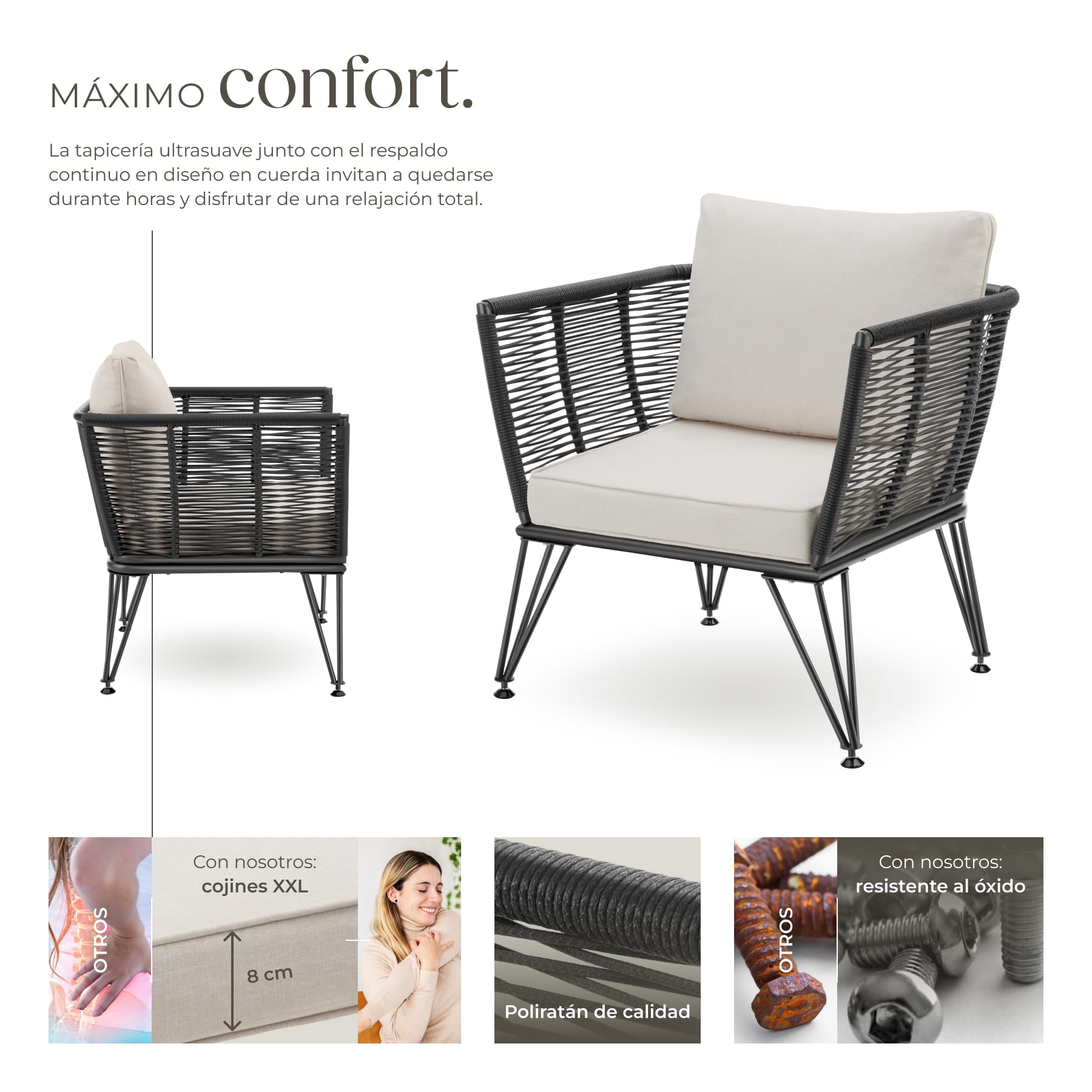 tectake® Sillas de Jardin Exterior de Ratán, Sillones de Jardin, Cojines, Sillas Exterior Resistente a la Intemperie, Sillones para Terrazas, Muebles de Jardín, Butacas de jardín - 2 Sillas