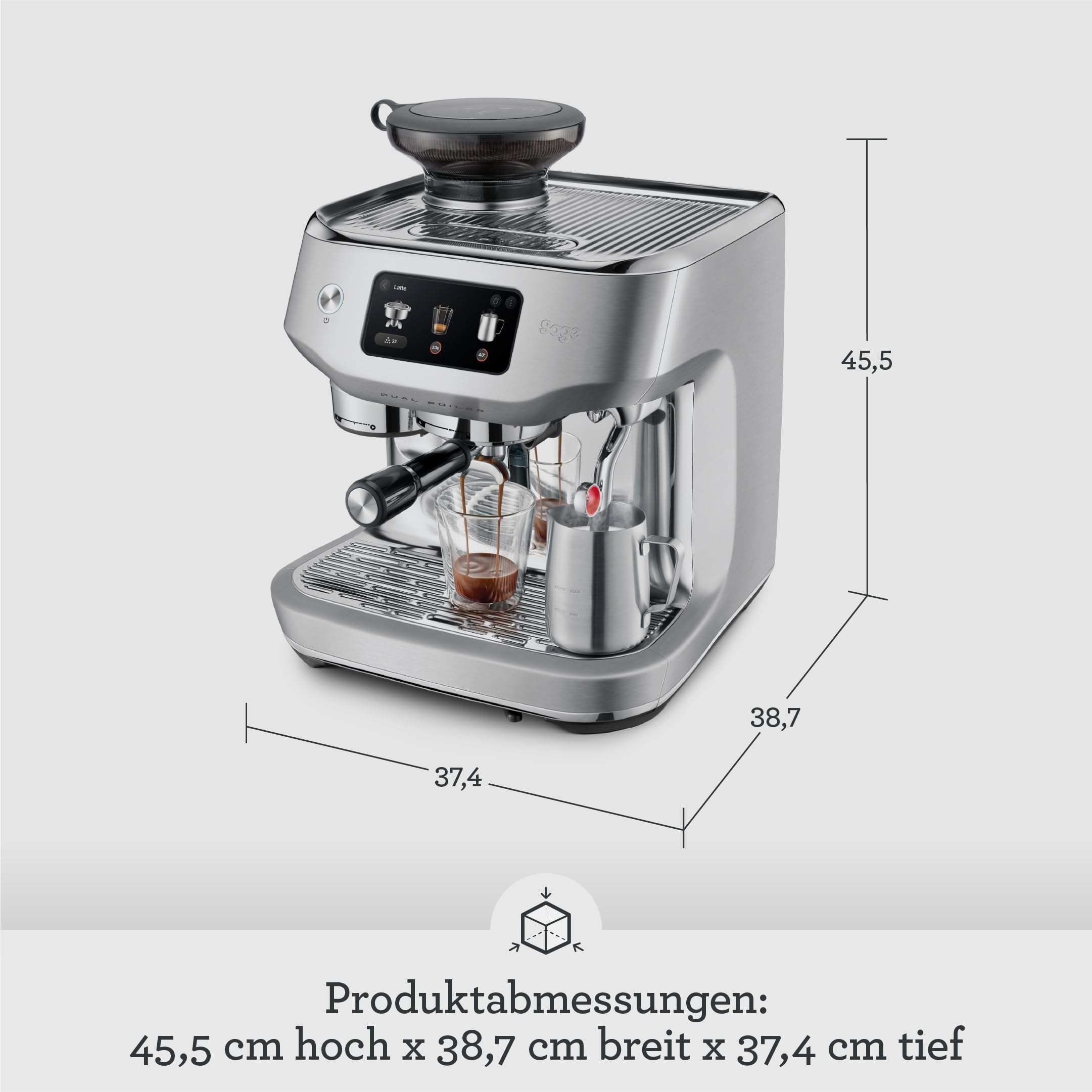Sage The Oracle Dual Boiler Kaffeemaschine mit manuellem & automatischem Milchaufschäumer 45 Mahlgradeinstellungen 16 Programme Espresso Cappuccino Flat White Schwarz