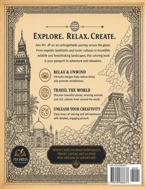 Mr. JP Presents The Global Explorer's Adult Coloring Book: An Intricate Creative Journey for Adults with Detailed Landmarks, Exotic Wildlife, and Premium Mandalas (Mr. JP's Adult Coloring Adventures) image 3