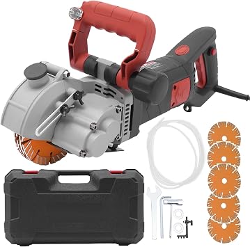 110V 4800W Electric Wall Groove Cutting Machine Wall Chaser for Brick Concrete Grooving Slotting Power Masonry Saw With 5Pcs 5 Inch Saw Blades Black