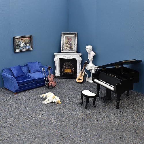 iLAND Muebles y accesorios de casa de muñecas con caja de música de piano instrumentos musicales en miniatura en la sala de estar de casa de muñecas