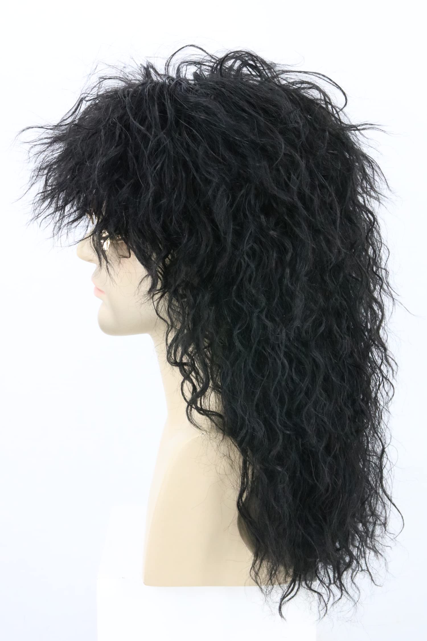 LeMarnia Mens Wigs 80s Mullet Wig Black Curly Long Fashion Wig Rocker Punk Funny Party Halloween Costume Wig - Image 4