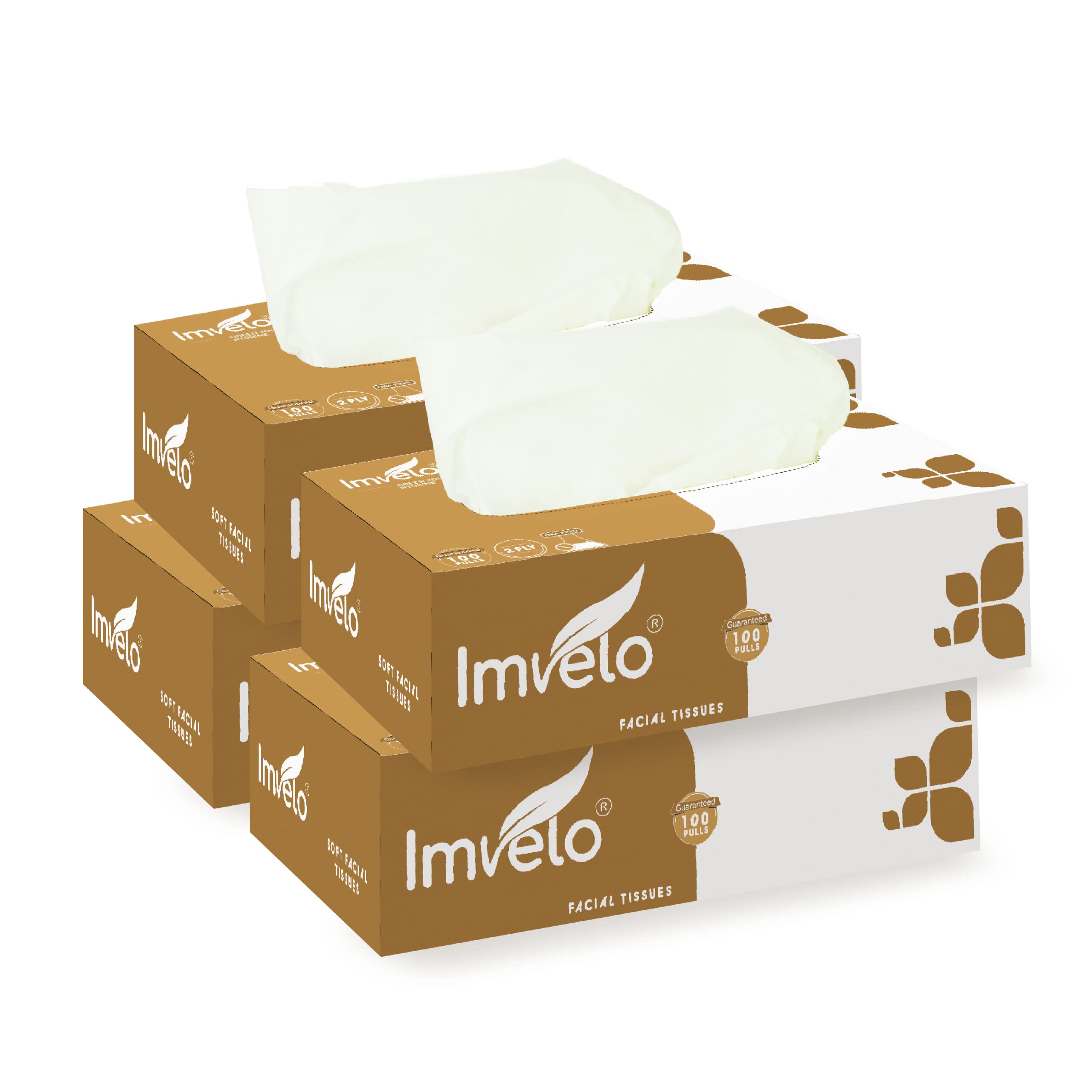 Imvelo 2 Ply Facial Tissue Paper Box - 400 Pulls (100 Pulls Each, Pack of 4) Soft, Highly Absorbent, 100% Virgin Paper, OBA Free Tissue Napkins, Face Tissue Box for Home - Dry Wipes For Women & Men