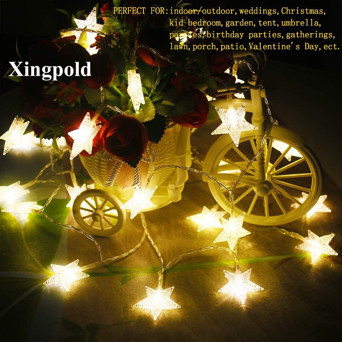 Stern-Lichterkette, 5 m, 50 LEDs, 8 Modi, batteriebetrieben, mit Fernbedienung und Timer, dimmbar, für Kinderzimmer, Schlafzimmer, Zelt, Party, Hochzeit, Weihnachten, Dekoration, Warmweiß
