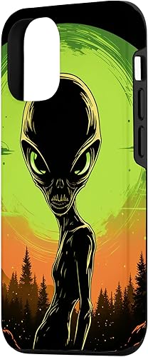 Vista 2 de iPhone 14 Pro Cute Green Alien Head UFO Space Face Alien Case