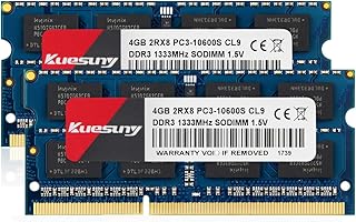Kuesuny 8GB Kit (2X4GB) DDR3 1333MHz Sodimm Ram PC3-10600 PC3-10600S 1.5V CL9 204 Pin 2RX8 Dual Rank Non-ECC Unbuffered Memory Ram Ideal for Notebook Laptop Upgrade