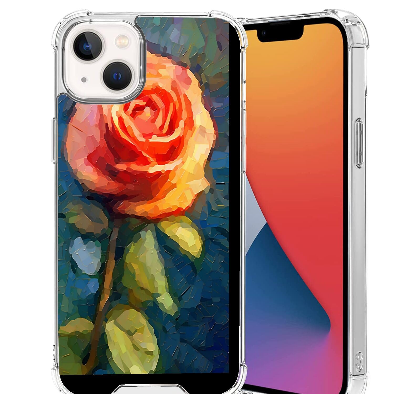 DAFEI Transparent Phone Case for iPhone 14 with Rose Flower-aa1070 Pattern Clear Four-Corner Airbag Reinforced Anti-Scratch and Shock-Proof Protective Phone Cover