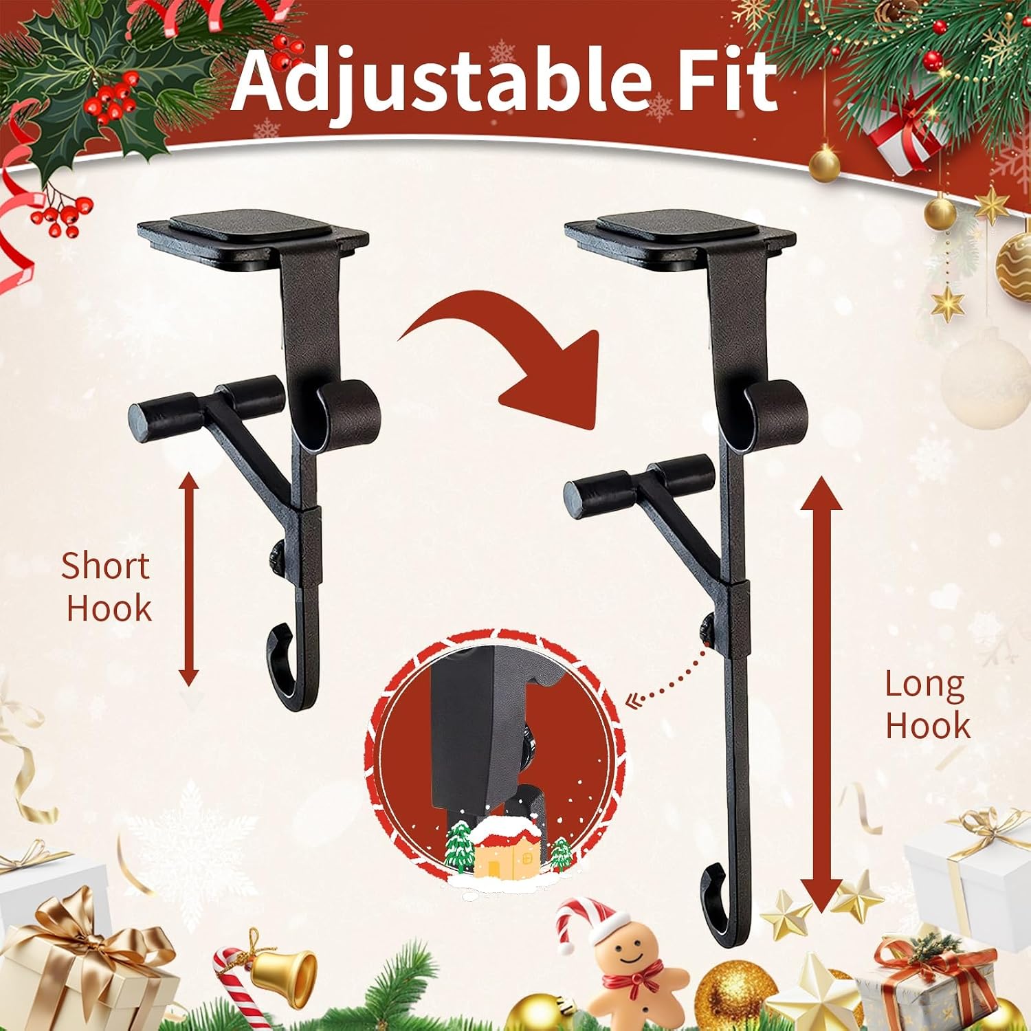 Fireplace Stocking and Garland Hanger, 2 in 1 Adjustable Christmas Heavy Duty Mantle Holiday Stockings Holder Metal Hooks No Drill Clip on Design Tool Free for Mantel Wreath Fall Frame