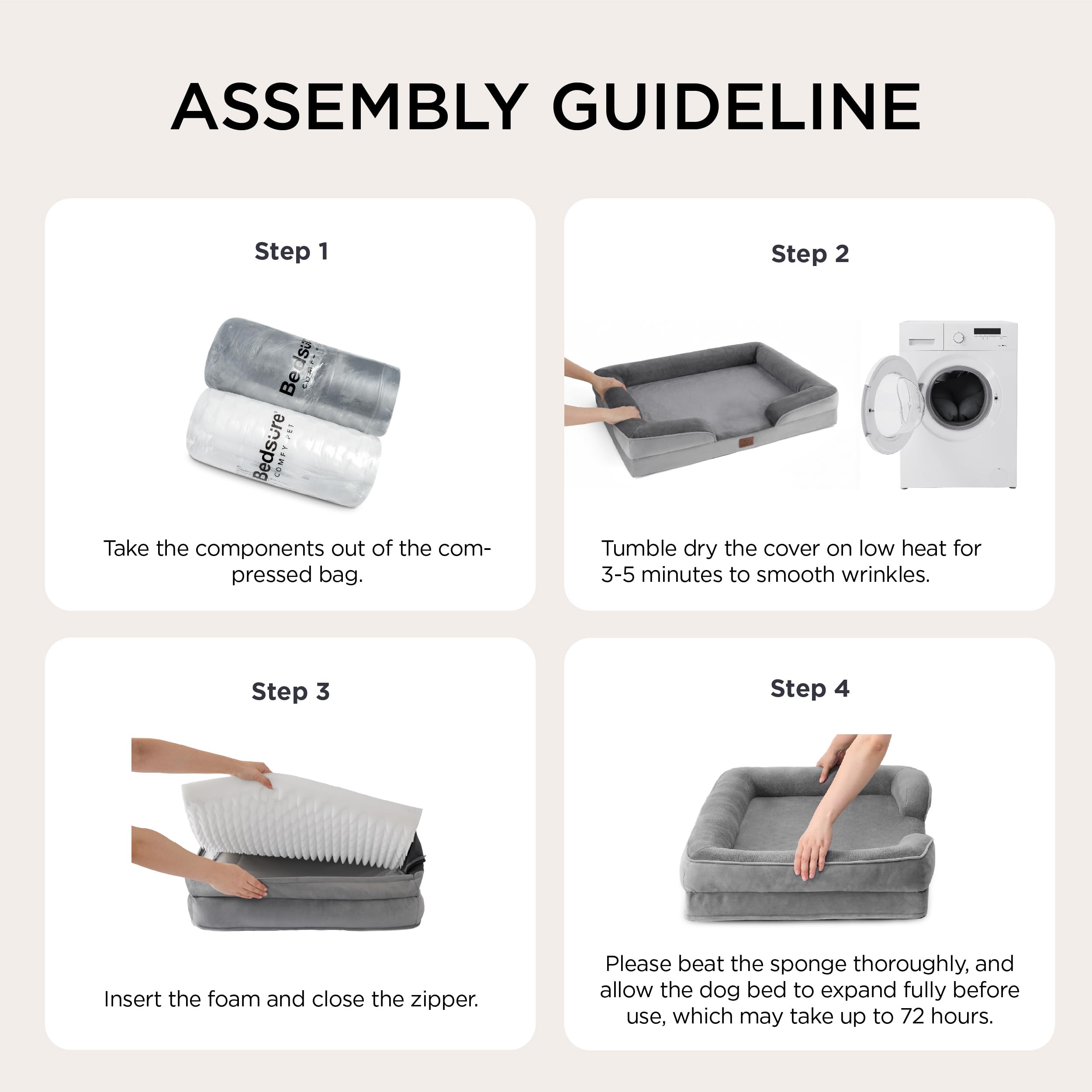 Bedsure XL Plus Orthopedic Dog Bed for Extra Large Dogs - Washable XLarge Dog Cat Bed Waterproof, Comfort Dogs Couch Sofa with Washable Removable Cover, Pet Bed with Nonskid Bottom, Hazel, 48"