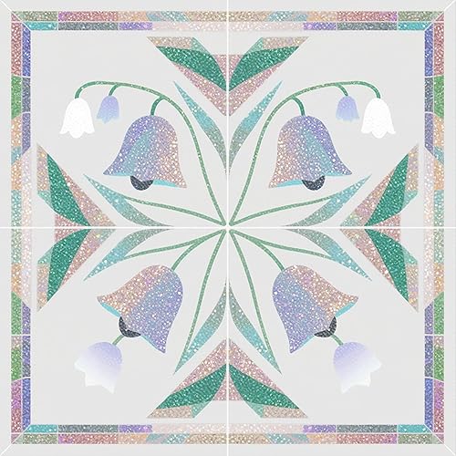 Miniatura 10 de 10 azulejos de piso de pétalos azules con diseño floral retro floral rojo centro azul de pétalos para despegar y pegar, autoadhesivas,