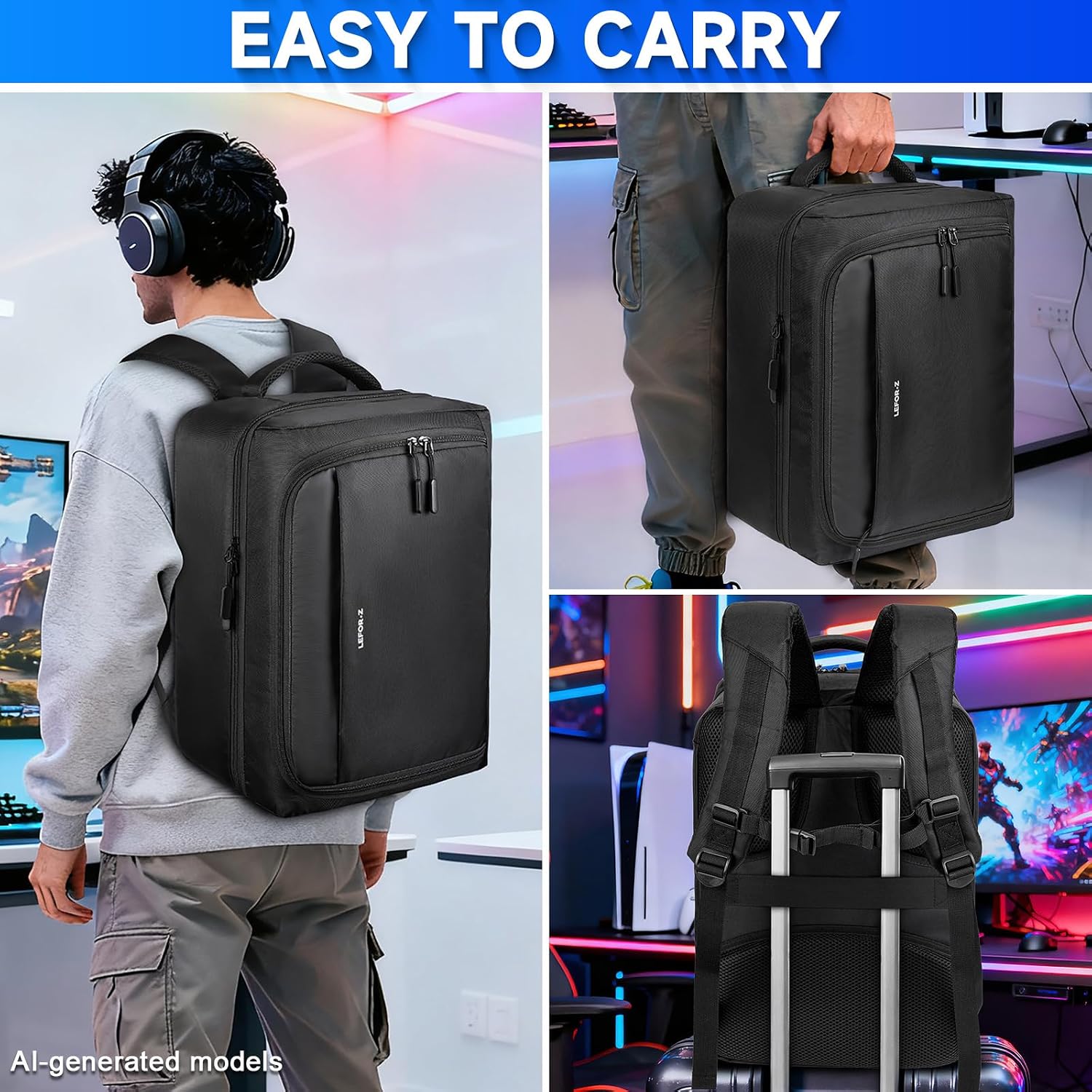 Premium | LEFOR·Z Gaming Travel Backpack Compatible with PS5/PS5 Pro/PS5 Slim/PS4,Protective Carrying Case Storage Bag Compatible with PlayStation5 Console,Controllers,Monitor,15.6”Laptop,Accessories | Model PS5 2026 - view 7