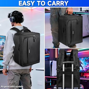 LEFORZ Gaming Travel Backpack Compatible with PS5/PS5 Pro/PS5 Slim/PS4,Protective Carrying Case Storage Bag Compatible with PlayStation5 Console,Controllers,Monitor,15.6Laptop,Accessories