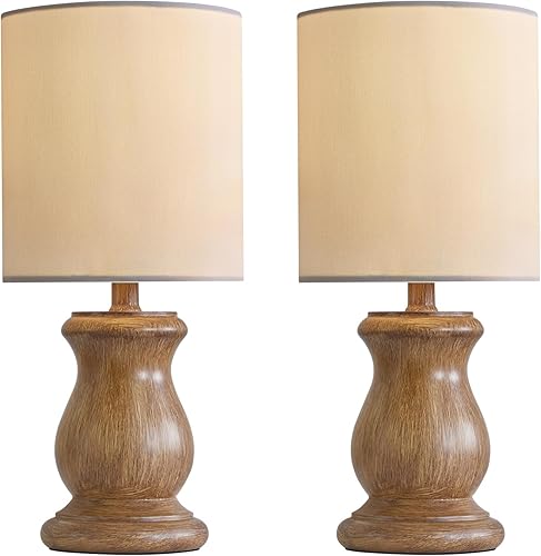 Miniatura 6 de OYEARS - Lámpara de mesa pequeña de 12.25 pulgadas para dormitorio, sala de estar, simple, retro, de grano de madera, lámparas de noche adecuadas