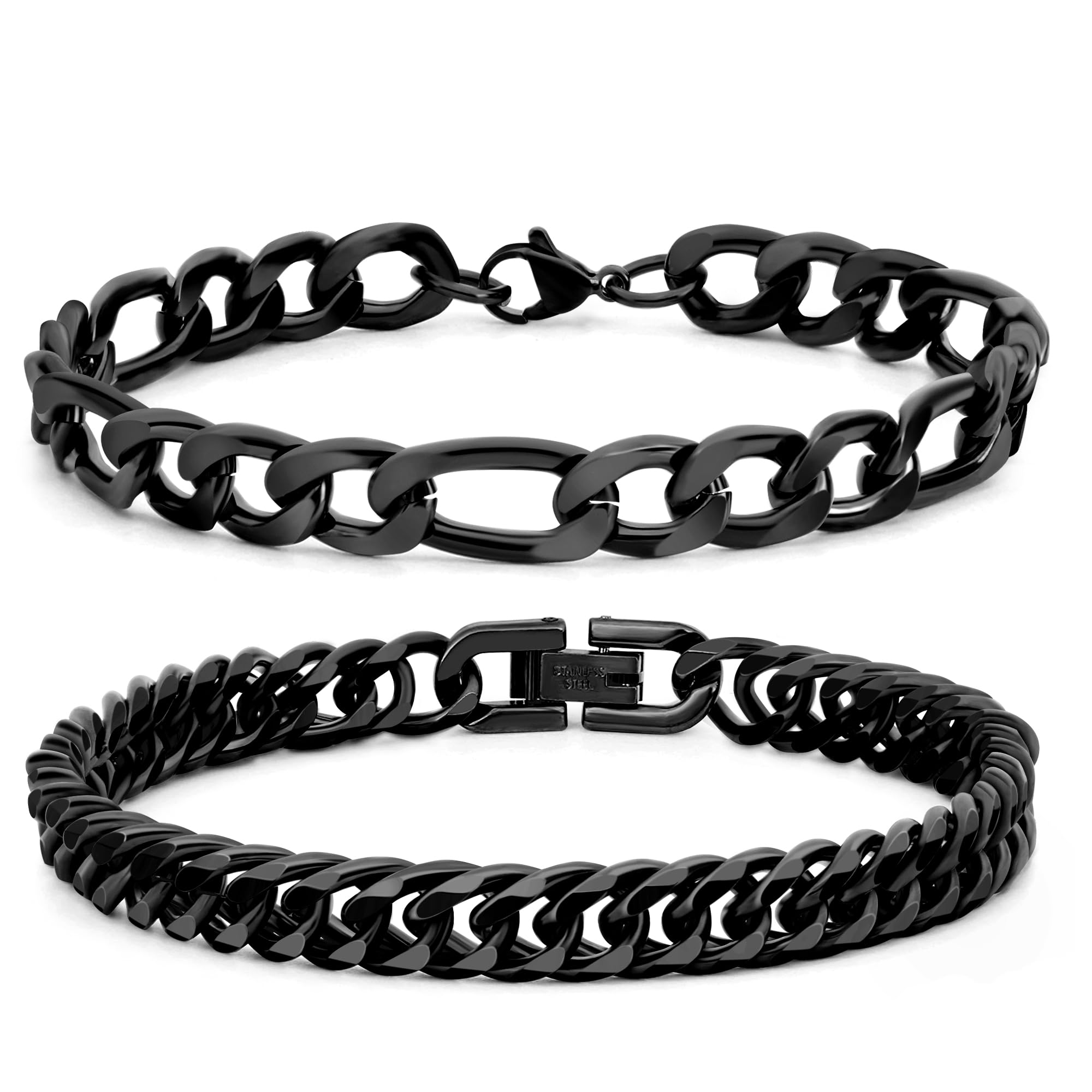 Männerschmuck Edelstahl Kette Geschenk für Männer, 2PCS kubanischer Link Figaro Armband, Robuste 316L Edelstahl kubanische Link Kette für Männer Schmuck Set, 18/21/23 cm
