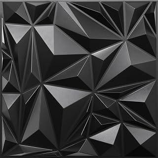 STICKGOO 12-Pack Black Diamond 3D Wall Panels, 19.7x19.7 Inch Textured PVC Accent Walls for Living Room, Bedroom, TV Backdrop Decor