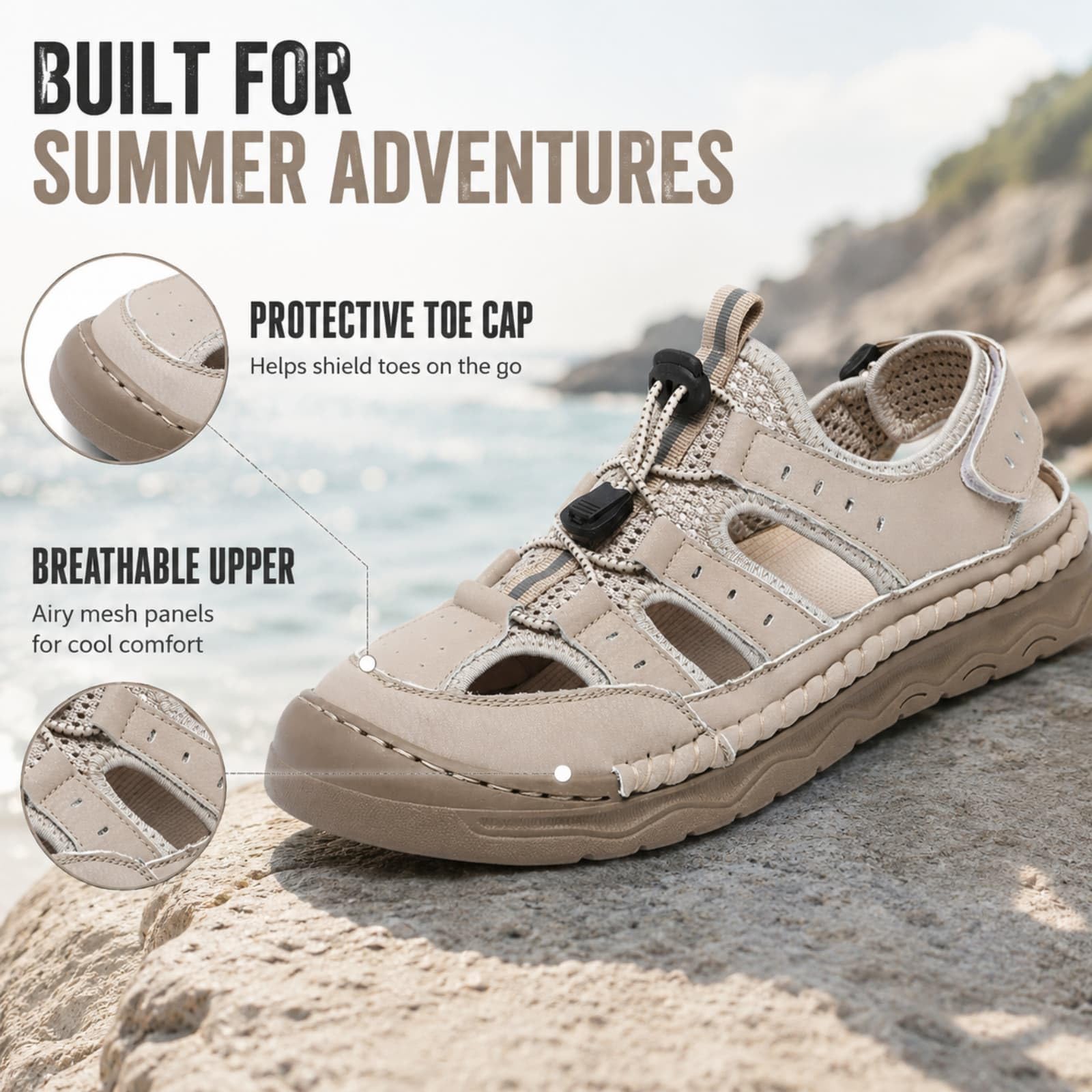 ENEN Sandalias Senderismo Hombre Punta Cerrada, Sandalias Trekking Punta Cerrada Transpirables Cómodas 38-48 EU Zapatillas de Senderismo Verano Antideslizante para Deportivas
