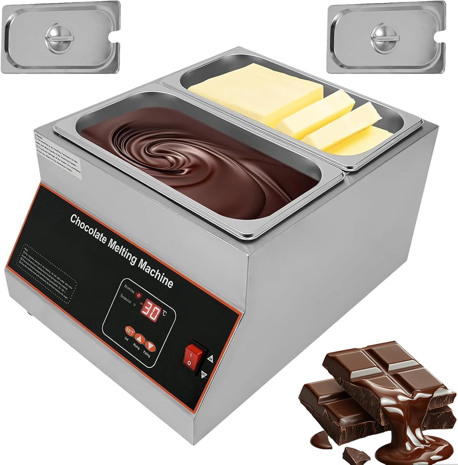 YNIYUJKL Chocolate Tempering Machine, 4-Tank Digital Melting Pot With 0-85°C Control, 500W Heating System, Candy Butter Warmer, 12Kg Capacity For Bakery Use,2-Tank