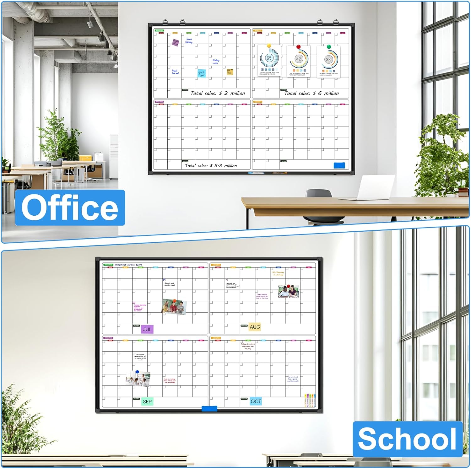 Calendar Whiteboard for Wall 48" x 36", Magnetic 4 Month Dry Erase Calendar for Wall, Dry Erase Board for Home School and Office Organization
