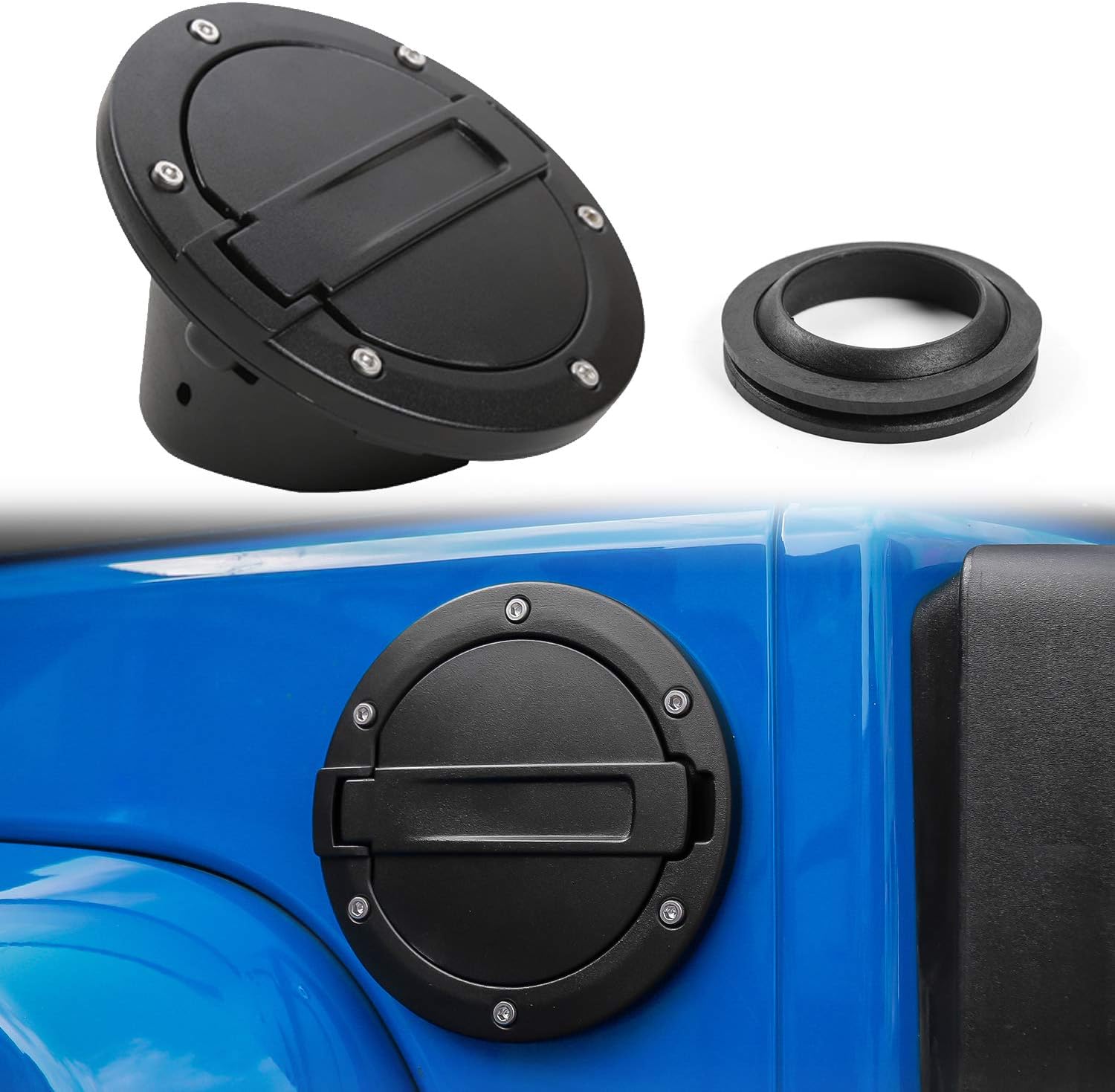 Gas Tank Cap JeCar Fuel Filler Door Cover for 2007-2018 Jeep Wrangler JK & Unlimited