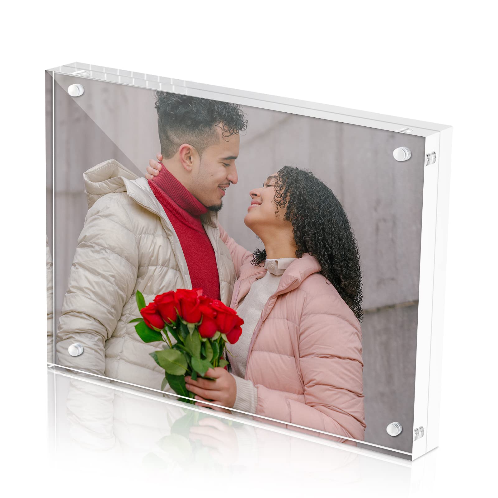 Picture Frame Acrylic 5x7,Double Sided Display Photo Booth with White Gift Box for Office Men and Home women(Vertical or Horizontal Self Standing)