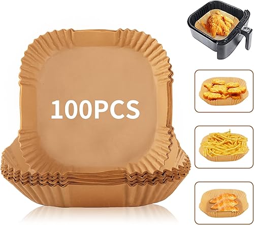 Miniatura 2 de QUANSHANGJU Papel para freidora de aire, 100 piezas de papel pergamino antiadherente, forro desechable para hornear asar microondas (8 pulgadas