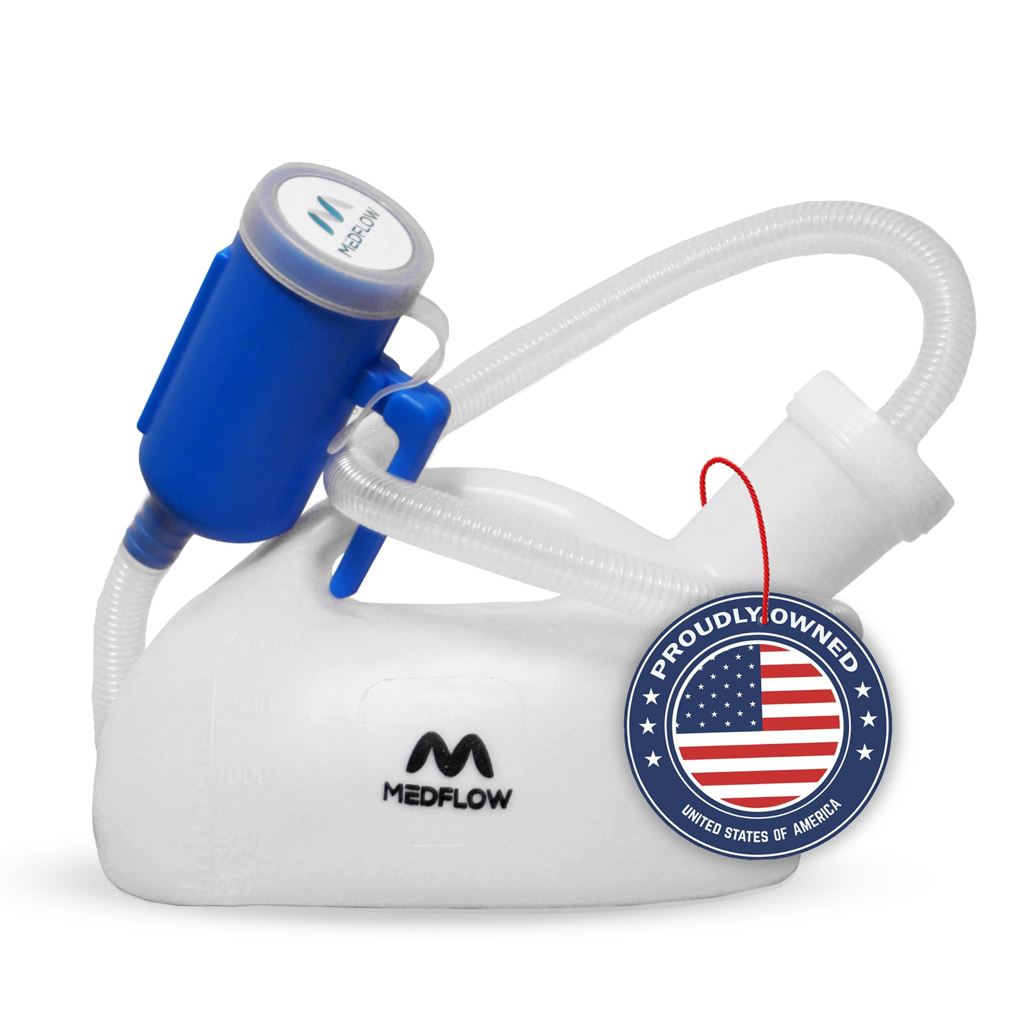 Urinoir portable pour homme, 2 000 ml, anti-déversement, réutilisable, avec tuyau de 122 cm de long avec couvercle, pour patients alités, blanc