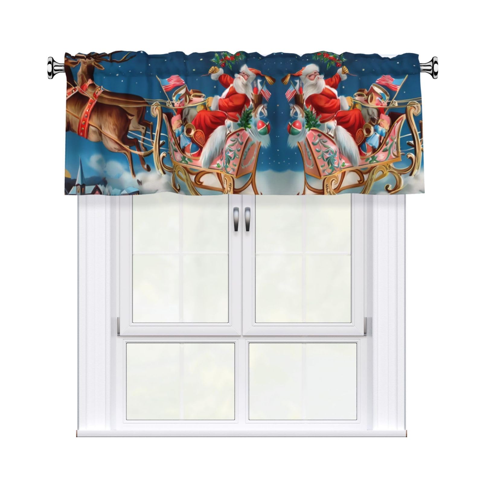 WHJDPP Merry Christmas Prints Charming Kitchen Window Cover – 54x18 Inch Peach Skin Valance with Decorative Print