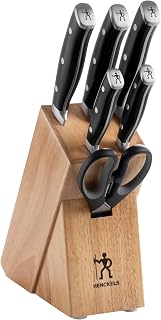 HENCKELS Accent 7-Piece Knife Block Set, Scissors, Rubber-Wood, Natural Look
