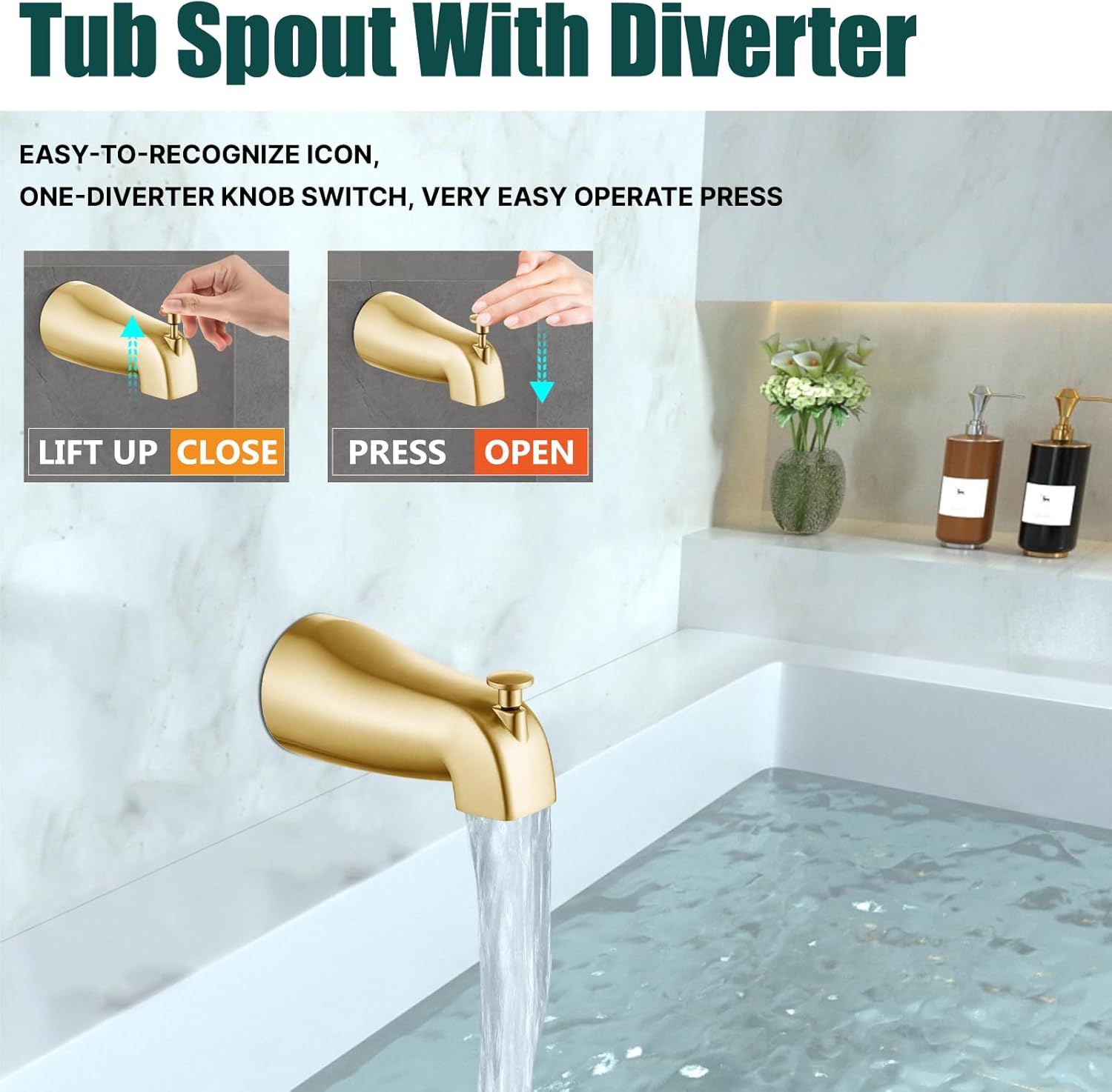 Heyalan Shower Faucet Set with Tub Spout Shower Trim Kit and Single-Handle Set, Shower Valve Included, Bathtub Faucet Set,4 Inch ABS Square Shower Head,Brushed Gold