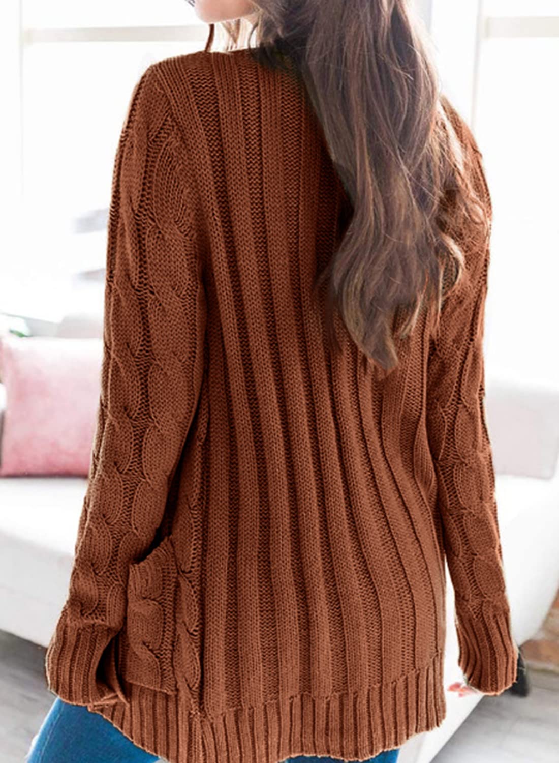 Uusollecy Damen Cardigan Langarm Strickjacke Herbst Winter Casual Strickcardigan Open Front Sweater mit Knopf S-XXL