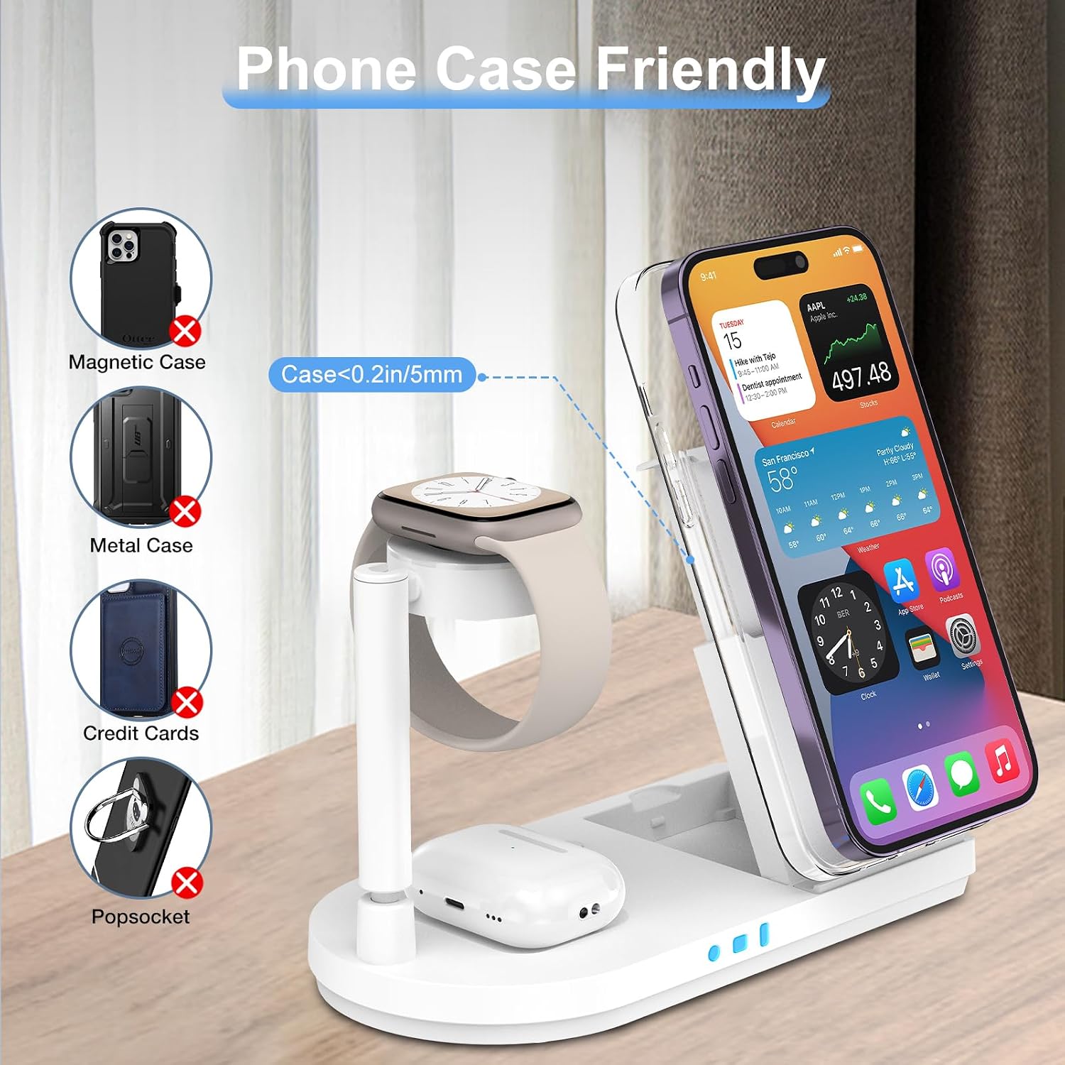 Wireless Charging Dock, Earteana 4-in-1 Certified Charging Station for Apple Watch SE/6/5/4/3/2 & AirPods, Wireless Charger for iPhone 14/13/12/11 Pro/11 Pro Max/XS Max/X (.White)