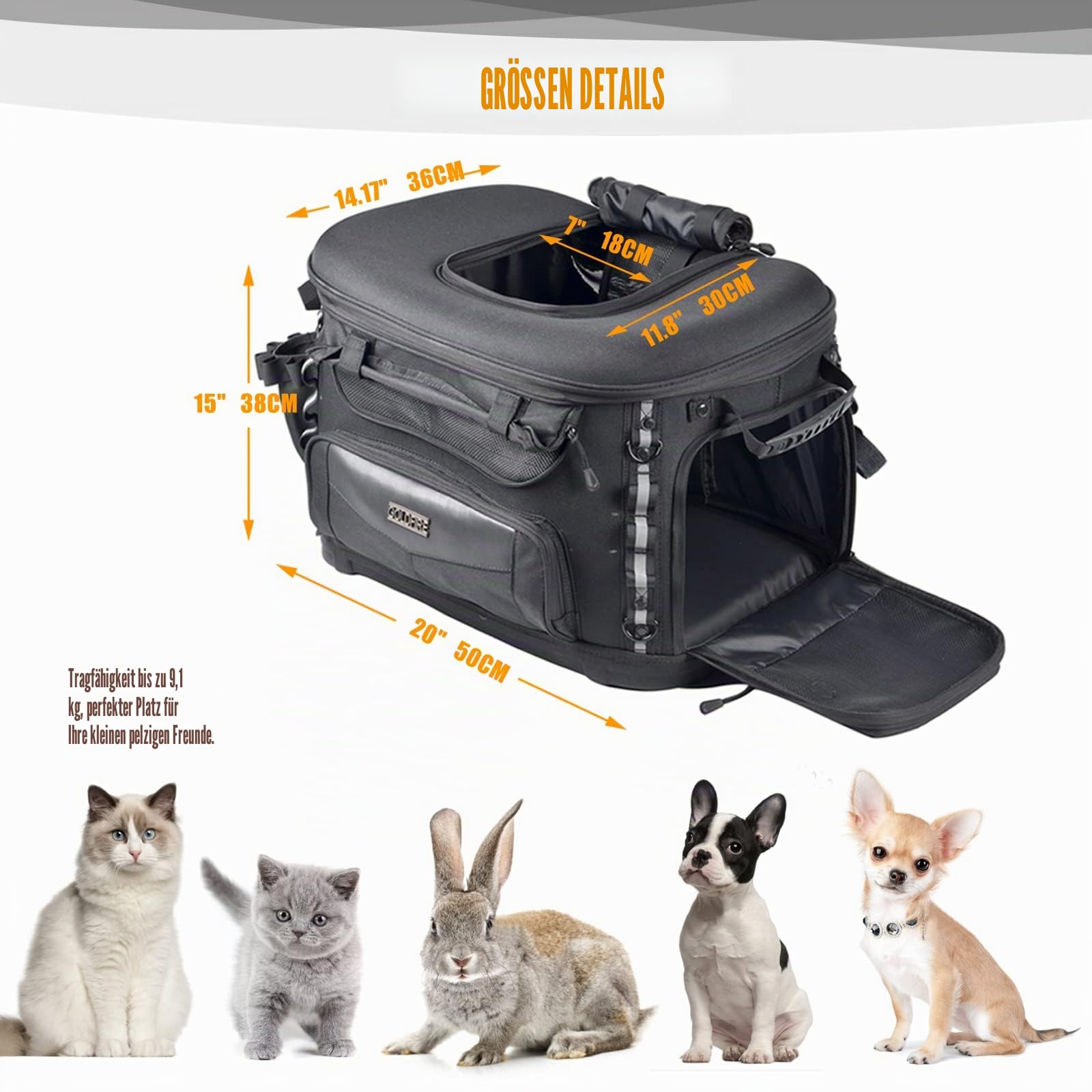 Motorrad Hundetragetasche, Rücksitz Fahrzeugmontierte Haustiertragetasche Reisetasche Katzentragetasche für Harley Trike Triumph Touring Street Glide Road King CVO (Schwarz)