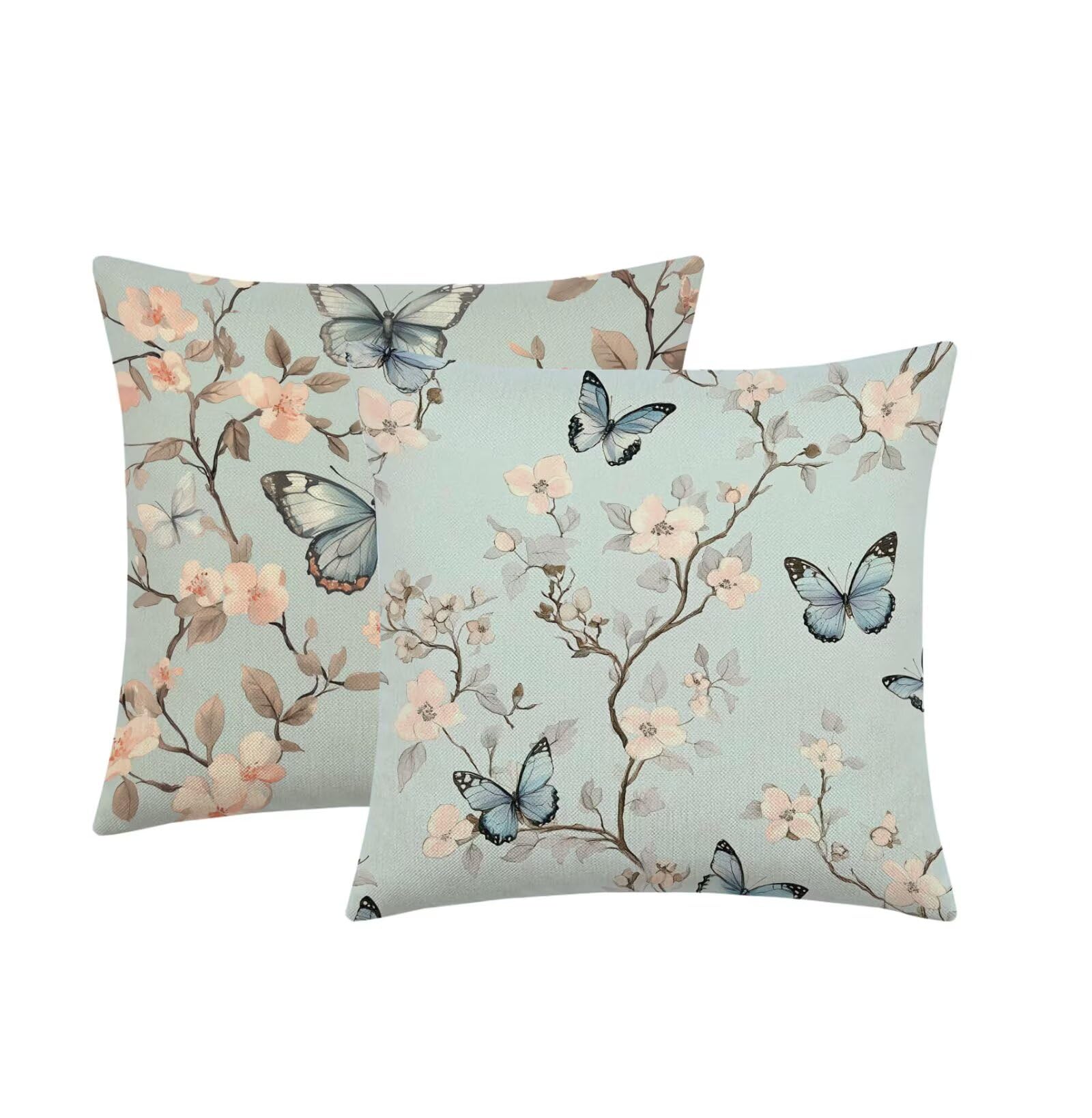 Cuscino Divano 65x65cm Set di 2, blu Farfalla Lino Cuscini per Divano