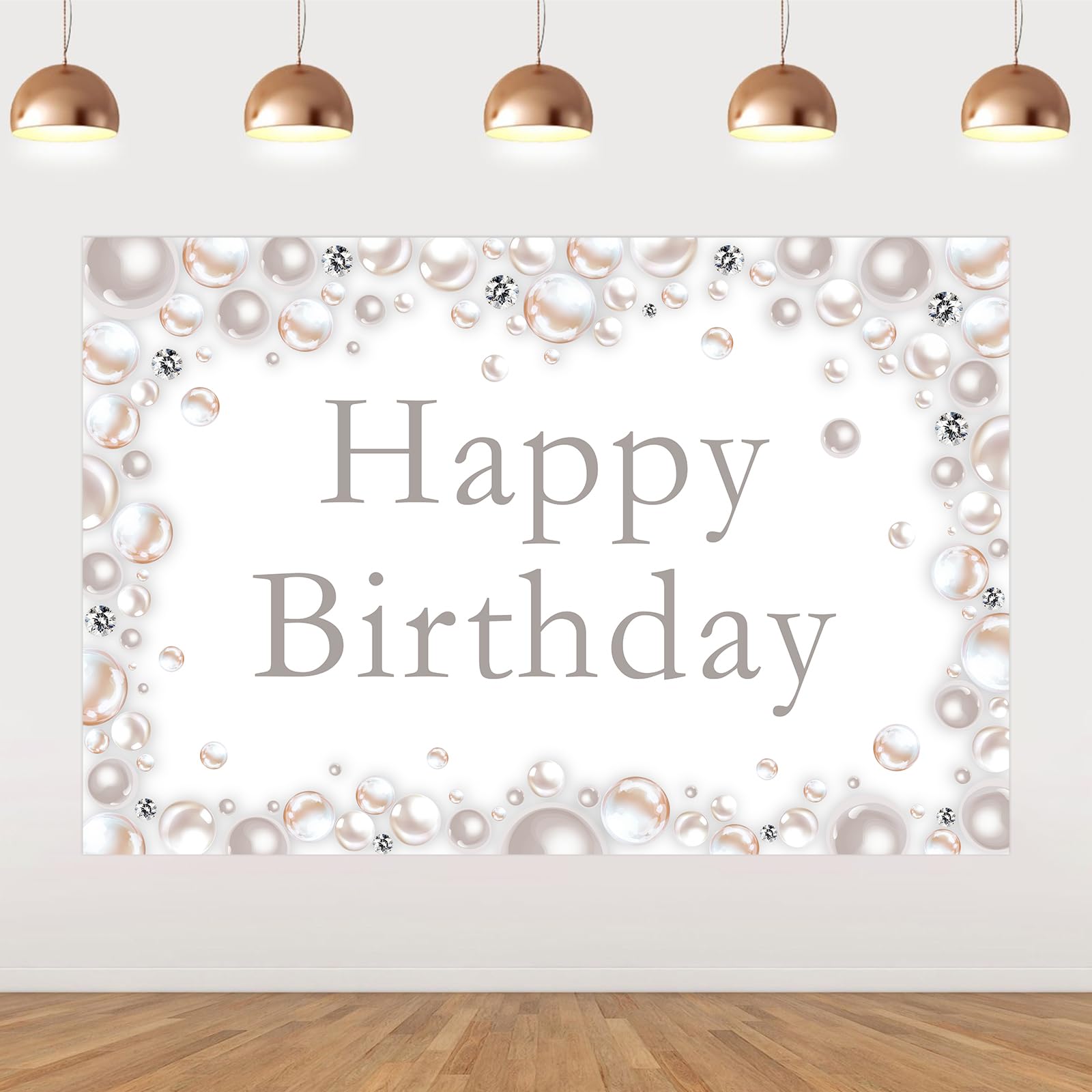 Fangleland Pearls Birthday Party Backdrop 5x3ft, Happy Birthday Decorations for Girls Women Diamonds and Pearls Photography Background for Bday Party
