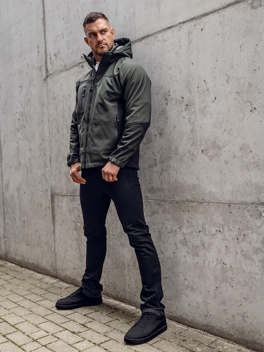 BOLF Hombre Chaqueta Softshell de Entretiempo con Capucha Cierre de Cremallera Cuello alto Cazadora Ropa de Abrigo Transirable Cortavientos Outdoor Plumas Estilo Deportivo Mix 4D4